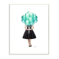 Stupell Industries Blue Balloon Crna haljina Žena Glam modni akvarel zidne ploče Amanda Greenwood