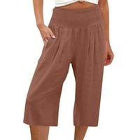 Lanene hlače od donjeg rublja, ženske ljetne obične pamučne lanene Ležerne hlače s elastičnim strukom