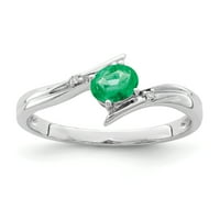 Prsten od srebra sa zelenim smaragdom i dijamantom, Veličina 7. Fini nakit od dragog kamenja za žene, Pokloni za nju