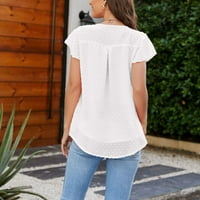 šifonske bluze za žene s žakardnim volanima leteći rukav Okrugli vrat jednobojne majice opuštene ljetne tunike s volanima
