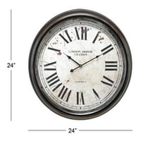 Dekodirajte veliki okrugli crno-bijeli metalni zidni sat s rimskim brojevima, 24 24