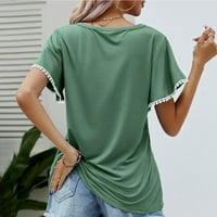 Ženska ljetna majica s okruglim vratom, jednobojna bluza kratkih rukava, vrhovi u zelenoj boji