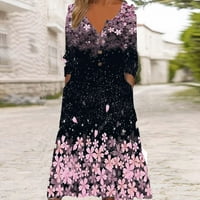 Jesenska modna ženska ljetna ležerna haljina s izrezom u obliku slova u i dugmadima s dugim rukavima i džepovima za odmor