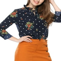 Jedinstveni prijedlozi Ženska bluza na točkice s cvjetnim uzorkom i volanima na dekolteu i dugim rukavima