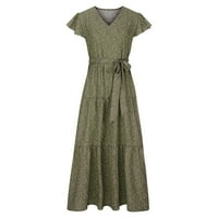 Ljetne haljine za žene, modne haljine s cvjetnim izrezom u obliku slova U i kratkim rukavima, uklopljene i raširene haljine srednje