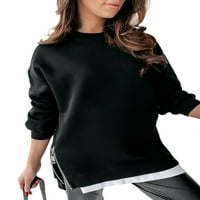 Ženski pulover širokog kroja, široki vrhovi za slobodno vrijeme, jesenska topla majica s patentnim zatvaračem, Crna