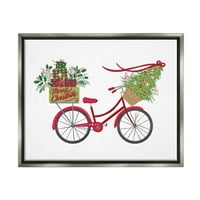Sretan Božić, sezonska biciklistička grafika, sjajno sivo platno s plutajućim okvirom, zidni tisak, dizajn Amande McGee