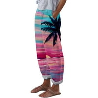 Ženske Ležerne hlače u stilu odmora, domaće široke hlače, hlače za plažu s printom zalaska sunca, hlače s elastičnim strukom i džepovima