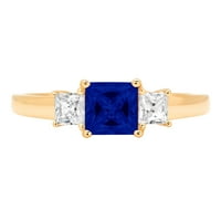 1,11-karatni lažni prsten od plavog safira princeza od žutog zlata od 18 karata s kamenom za godišnjicu zaruka, veličina 8