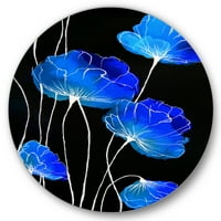 Dizajnerska umjetnost detalj plavog cvijeća na crnoj pozadini Tradicionalna kružna metalna zidna umjetnost - disk od 36