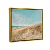 Pješčana oceanska plaža sunčeva zraka obalna fotografija metalik zlato uokvirena umjetnička print zidna umjetnost