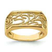 14k masivno žuto zlato s perlicama spiralni prsten s pravokutnom kupolom, veličina prstena 6