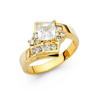 Nakit 14-karatno žuto zlato izrezano princeza kvadratnog oblika s kubičnim cirkonijem, zaručnički prsten veličina 7,5