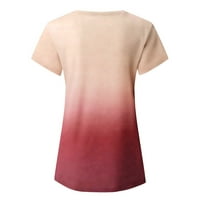 Majica za žene, ležerni labavi vrhovi s izrezom u obliku slova U I gradijentnim printom, kratki rukav, rasprodaja