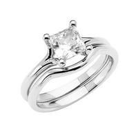 Nakit zaručnički prsten od bijelog zlata od 14 karata s kubičnim cirkonijem i vjenčani prsten za mladenke dva seta veličina 10,5