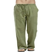 Muške Ležerne široke lanene hlače s elastičnim strukom, duge hlače s vezicama s džepovima, pamučne hlače za jogu i jogging na plaži