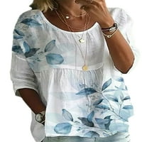 Ženska ljetna majica s okruglim vratom majica s cvjetnim printom radni pulover bluza od tunike s rukavima Za plažu Bijela plava boja