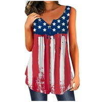 Ženske majice bez rukava s uzorkom američke zastave, prsluk bez rukava s okruglim vratom s gumbima, bijeli a-list