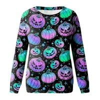Women's Casual Fashion Halloween Print Long Sleeve O-Neck Pullover Top Blouse