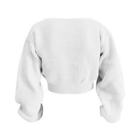 Džemperi za Žene, Jednobojni, S izrezom u obliku slova u i dugim rukavima, casual modni kratki pleteni vrhovi, džemperi za vježbanje,