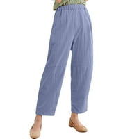 Lanene hlače za žene, ženske ljetne rastezljive široke hlače visokog struka, jednobojne Palazzo hlače