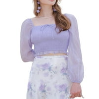 Ženski casual jednobojni gornji dio s četvrtastim vratom s dugim rukavima, lila i ljubičaste bluze;