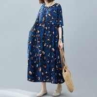 Ženska haljina u stilu Boho Plus veličine s dugim rukavima s printom vintage Maksi haljina