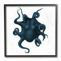 Stupell Industries Minimalno plavi hobotnički morski život morsko stvorenje uokvireno zidno umjetničko dizajn dizajna sedam stabala,