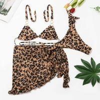 _ / Ženski modni preslatki leopard print dvodijelni bikini kupaći kostim s naramenicama s tri dijela kupaći kostimi za kontrolu trbuha