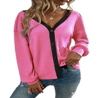 ; / Ženska majica s dugim rukavima s dugim rukavima, radne majice s prednjim gumbom u boji, vruće ružičasta;