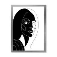 Dizajnerska umjetnost retro crno-bijeli minimalistički portret mlade djevojke uokvirena suvremena umjetnička gravura