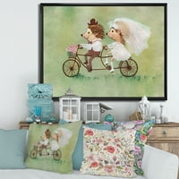 Dizajnerska umjetnost vjenčani par ježeva na biciklu tradicionalni uokvireni zidni otisak na platnu