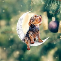 Blagdanski ukrasi na otvorenom, željezna umjetnost sjedenja na Mjesecu prekrasan pas Mjesečev ukras za ljubitelje pasa privjesak