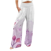 Ženske Ležerne hlače s cvjetnim printom elastični pojas udobne ravne široke hlače s džepovima Havajska odjeća za plažu bijela;
