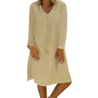 Haljina Plus size, modna ženska ležerna haljina s izrezom u obliku slova u i dugim rukavima od Kaki pamuka i lana