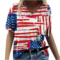 Majice za žene od 4 do 4 inča-modne majice kratkih rukava s američkom zastavom u obliku slova U, Dan neovisnosti, Vintage udobni