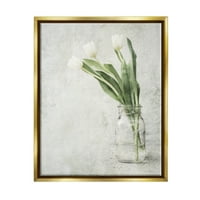Stupell asimetrični tulipani seoska staklenka botanička i cvjetna slika Zlatni plovak uokvireni umjetnički tisak zidna umjetnost