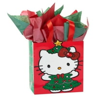 Papirus Božić Hello Kitty Tree Srednja poklon torba i snop crvenog i zelenog tkiva