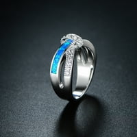 Plavi Opal CZ 18KT bijeli zlatni križni prsten
