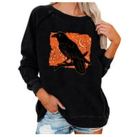 Ženska majica s printom za Noć vještica, ležerni široki pulover s dugim rukavima s ramena, crni 2-inčni