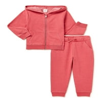 Wonder Nation Baby and Toddler Girls Fleece Zip Front Hoodie i Jogger hlače, 2-komad 12m-5T