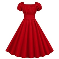 Ljetne haljine za žene, Maturalna Haljina s četvrtastim dekolteom i kratkim rukavima retro 50-ih 60-ih, Vintage večernja haljina