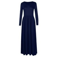 Ležerne haljine za žene Plus Size, pletene karirane haljine dugih rukava u tamnoplavoj boji, 3 inča