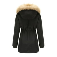 Ženski topli dugi kaput, kapuljače, jakna s ovratnikom, tanki zimski parkovi, gornja odjeća, kaput, Crna 8