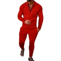 crvena odijela Muška Casual s prugastim printom, dva odijela, ovratnik s patentnim zatvaračem, gornji dio dugih rukava, bluza, odijelo,