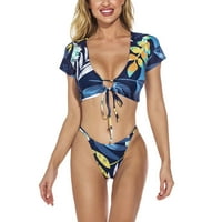 Ženski kupaći kostim, kupaći kostim kratkih rukava, dvodijelni kupaći kostim Na vezanje, tiskani Bikini