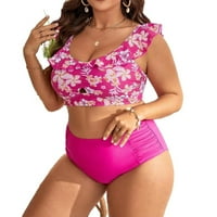 Ružičasti setovi bikinija Plus Size s cvjetnim printom u boho stilu