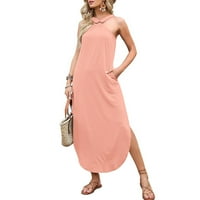 Ženska moda za slobodno vrijeme, jednobojna haljina srednje dužine S naramenicama bez rukava, ružičasta;