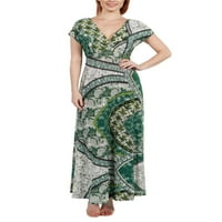 Ženska Maksi haljina s kratkim rukavima u zelenom Empire printu u struku