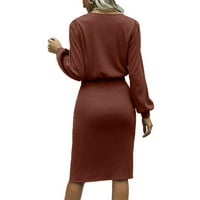 Haljina za žene Ženska Moda jednobojna okrugla dekoltea struk Dugi rukav torba s prorezom smeđa haljina od bedara 2 inča